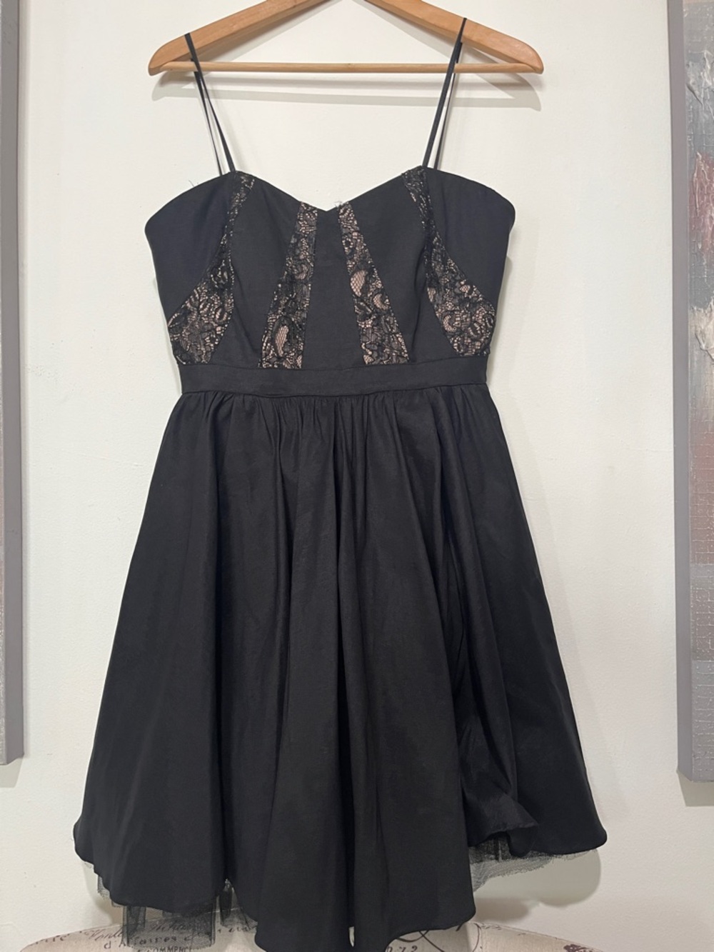 Aidan Mattox Women's Size 10 Black & Nude Lace A-Line Strapless Cocktail Dress
